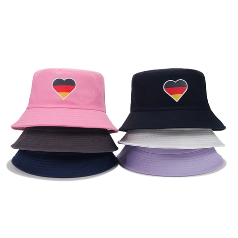 German Flag Bucket Hat Cotton Retro Casual Sun Protection Hat Heart Eagle Germany Print Foldable Outdoor Summer Travel Fisher Hat