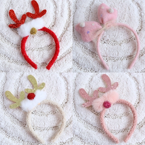 Christmas Headband Reindeer Antlers Sequin Santa Hat Snowman Bow Holiday Party Costume Hair Accessories Festive Fabric