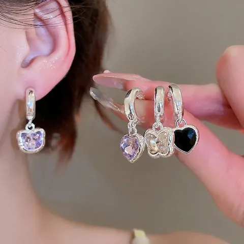 Schmetterling Herz Katze Anhänger Creolen Legierung Mit 925 Sterling Silber Ohrstecker Exquisiter Schmuck Für Damen