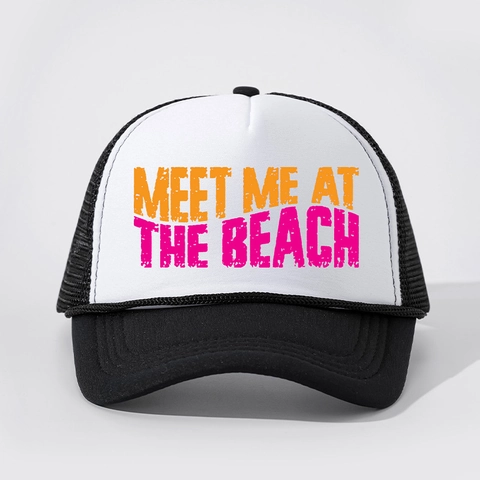 Meet Me At The Beach Trucker Hat Polyester Mesh Ademend Gebogen Rand Verstelbare Snapback Zomer Zonbescherming Pet