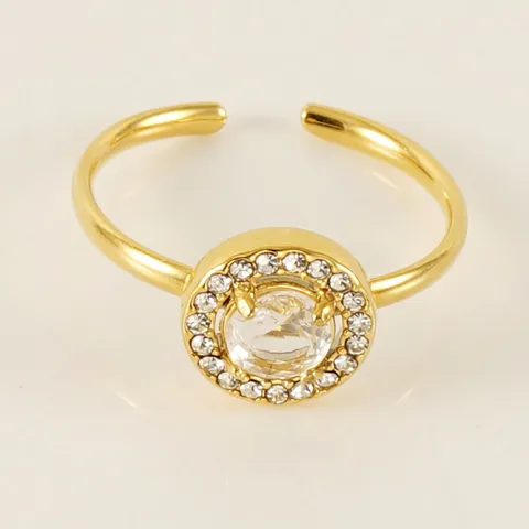 Round Zirconia Halo Ring Stainless Steel 18K Gold Plated Adjustable Open Ring Elegant Luxury Fashion Jewelry For Women