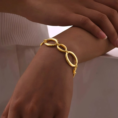 Minimalist Stainless Steel Bracelet Geometric Round Circle Ring Chain Link Hand Jewelry For Women Men Punk Metal Fashion