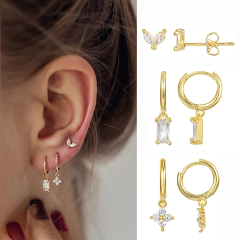 Orecchini in Oro Rame e Zirconia in Stile Occidentale Set Pendenti a Cerchio con Foglia Fiore Geometrico Gioielli di Moda