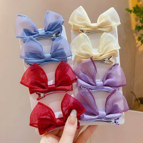 Mesh Fabric Bow Hair Clips Butterfly Sweet Princess 3D Elegant Hairpins For Girls Kids Children Non Slip Alloy Base