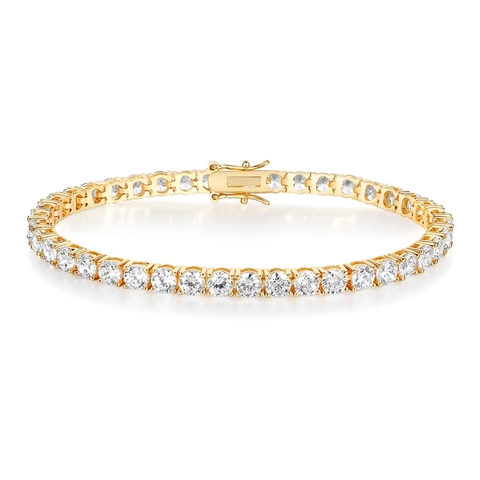 Classic Copper Zirconia Tennis Bracelet Real Gold Plating Round Zirconia Inlaid Bracelet For Women Wedding Banquet Jewelry