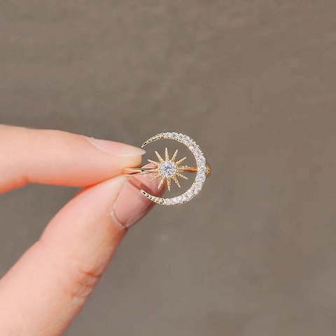Sonne Und Mond Verstellbarer Ring Legierung Straßstein Himmlisch Gold Luxus Schmuck Für Damen