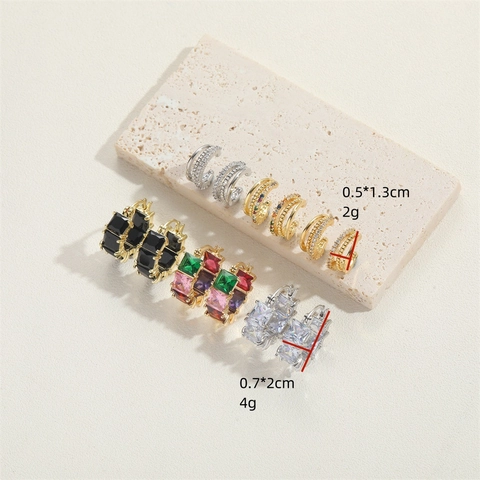 Square Zircon Hoop Earrings Copper Geometric Minimalist Multi Layer Huggie Earrings For Women