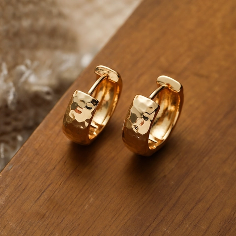 Pendientes De Aro Geométricos Cobre Chapado En Oro Plata Textura Martillada Irregular Pequeño Retorcido Minimalismo Joyería Mujeres