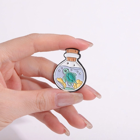 Cartoon Ocean Animal Enamel Brooch Pin Set For Women Men Cute Clownfish Whale Axolotl Turtle In Bottle Pins Zinc Alloy Badge