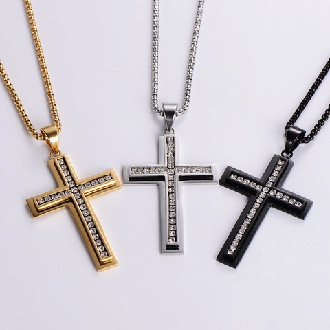 Collana Con Pendente A Croce Acciaio Inossidabile 316L Con Strass Stile Hip Hop Punk Gioielli Cristiani Per Uomo E Donna