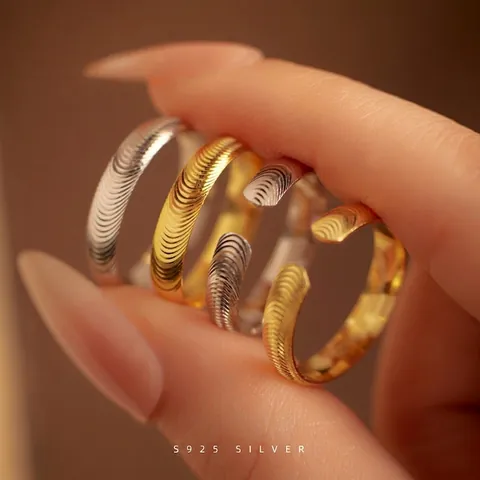 Minimalistischer Ring Aus 925 Sterlingsilber Mit Wellentextur Für Damen Gebürstetes Spiraldesign Verstellbarer Fingerring Schmuck