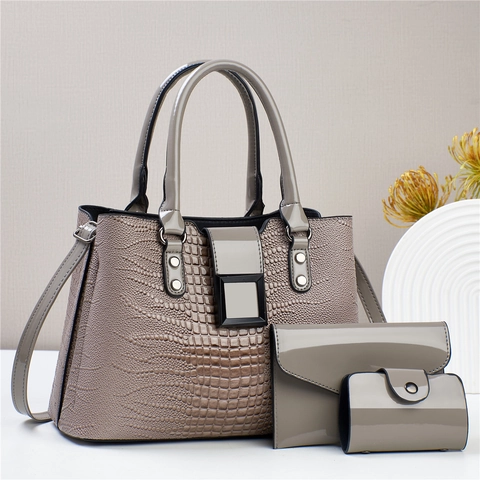 Dames Krokodillenpatroon Tassen Collectie PU Leer Handtas Tote Schoudertas Clutch En Kaarthouder Lakglans Elegant