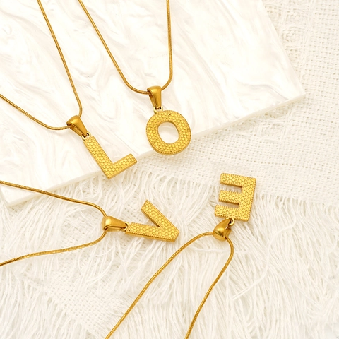 Initial Letter Pendant Necklace Stainless Steel Snake Chain Textured Bubble Surface Women Fashion Minimalist Jewelry