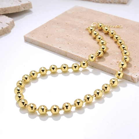 Collier À Billes Rondes Exagéré En Cuivre Plaqué Or 18K Style Hip Hop Minimaliste INS Pour Femmes
