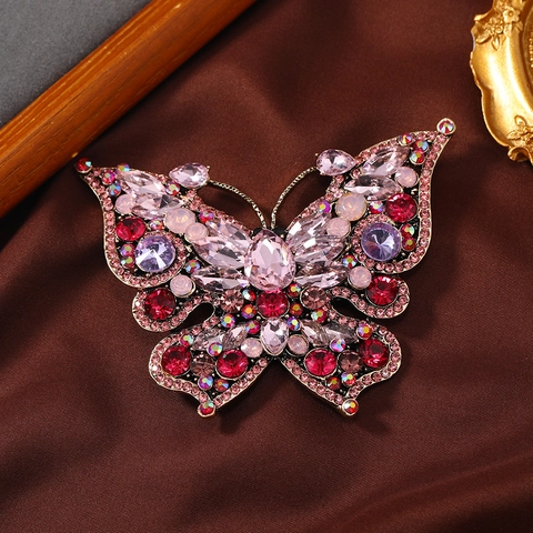 Vintage Oversized Butterfly Brooch For Women Alloy Colorful Rhinestone Pave Insect Lapel Pin For Coat Suit Party Banquet Gift