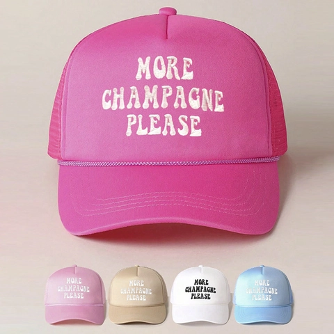 More Champagne Please Embroidered Sponge Trucker Hat Mesh Breathable Sun Protection Outdoor Baseball Cap For Women Men