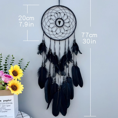 Bohemian Dream Catcher Wall Hanging Decor With Feather Beads Cat Eye Stone Pendant Handmade Indian Style Home Ornament