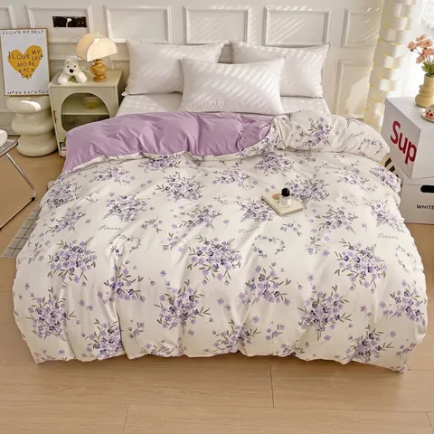 Floral Cartoon Duvet Cover Knitted Cotton Soft Breathable Bedding With Hidden Zipper And Corner Ties For Bedroom Decor