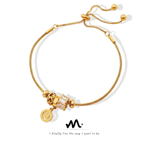 Verstellbares Armband Aus Titanstahl 18 Karat Vergoldet Zirkon Herzanhänger Geometrischer Schmuck Für Damen