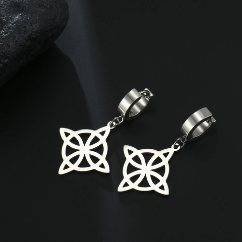 Edelstahl Hexenknoten Creolen Für Damen Hohl Wiccan Keltischer Knoten Anhänger Geometrischer Schmuck Mode Geschenk