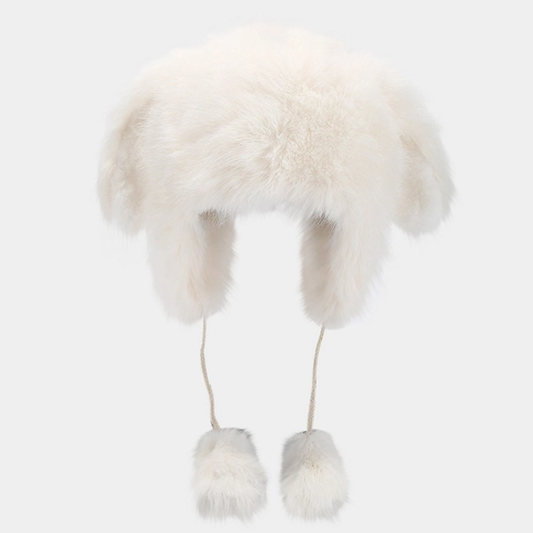 Χαριτωμένο Καπέλο Ushanka με Αυτιά Κουνελιού Γυναικείο Χειμερινό Συνθετική Γούνα Λούτρινο Αντιανεμικό Ζεστό με Πομ Πομ για Σκι