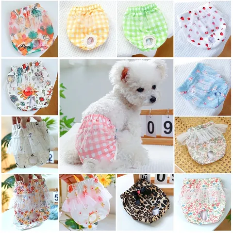 Dog Physiological Pants Cotton Lace Mesh Ruffle Diaper Sanitary Shorts Female Dogs Small Breed Hygiene Underwear