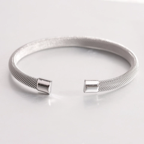 Pulsera De Brazalete De Malla Minimalista Acero Inoxidable Forma C Abierta Flexible Moda Joyería Versátil Para Mujeres Hombres