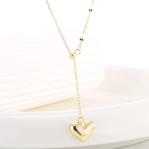 925 Sterling Silver Heart Pendant Necklace Gold Plated Adjustable Y-Shape Lariat Minimalist French Retro Jewelry Women