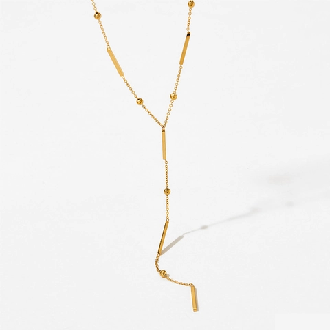 Minimalist Stainless Steel Y-Shaped Necklace Geometric Bar And Bead Long Lariat Clavicle Chain Jewelry For Women