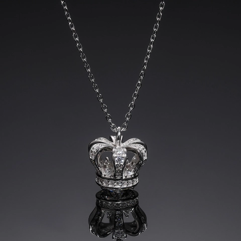 925 Sterling Silber Krone Anhänger Halskette Elegant Funkelnde Zirkon Strass Exquisite Schmuck Für Frauen Geschenk