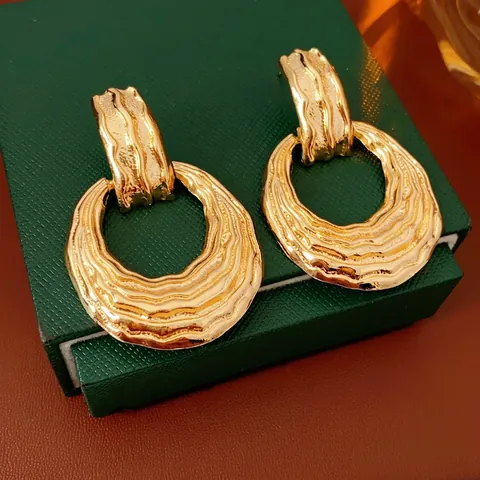 Pendientes Colgantes Redondos Texturizados Aleación Chapada En Oro Poste De Plata De Ley 925 Joyería Chic Para Mujer