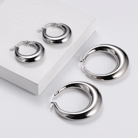 Polierte Edelstahl Creolen Für Damen Minimalistische Klobige Hohle Mond Runde Geometrische Statement Schmuck Bar Party Accessoire