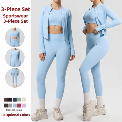 Women Yoga Jacket And Sports Bra And High Waist Leggings Breathable Nylon Spandex Naked Feel Gym Workout Outfit
