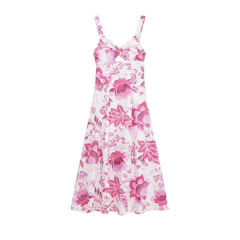 Maxi-Jurk Met Bloemenprint En Borduursel V-Hals Spaghettibandjes Open Rug Zomer Boho Mouwloze Lange Damesjurk