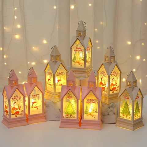 Christmas LED Lantern Handheld Castle Night Light Plastic Church Decorative Festive Atmosphere Party Ornament