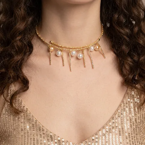 Elegante Choker Halskette Mit Kupfer Fransen Quasten Und Künstliche Perlenimitat Französischer Vintage Luxus Schlüsselbein Kette Damen