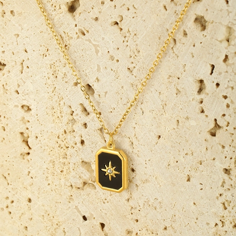 Collana con Ciondolo a Rettangolo Starburst in Acciaio Inossidabile Placcato Oro con Intarsio di Zirconia Gioielli di Moda per Donna Accessorio Quotidiano