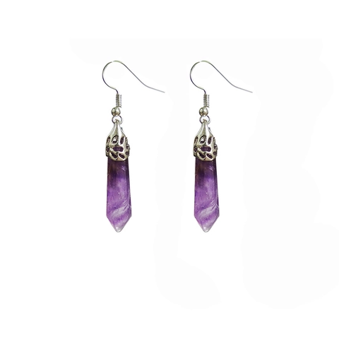 Natural Stone Hexagonal Prism Dangle Earrings Crystal Point Healing Gemstone Hollow Flower Cap Bohemian Jewelry For Women