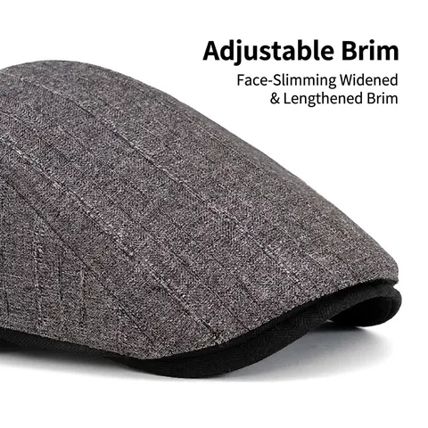 Men Vintage Newsboy Cap Adjustable British Style Striped Flat Hat Polyester Cotton For Outdoor Casual Wear