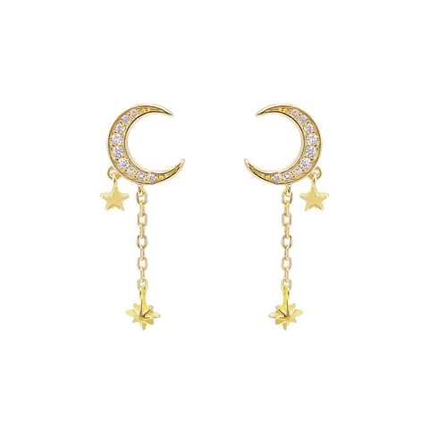 Perno in Argento Sterling 925 Rame Stella Luna Nappa Orecchini Pendenti per Donna Lusso Zirconia Catena Orecchini