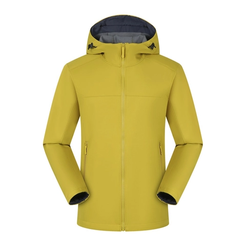 Hooded Softshell Jacket Windproof Polyester Spandex Full Zip Outdoor Hiking Casual Coat For Men Women