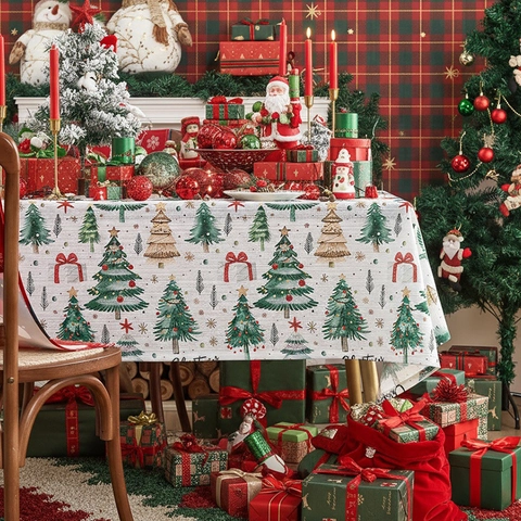 Polyester Christmas Tablecloth Printed Snowflake Christmas Tree Rectangular Dinner Table Cloth Holiday Party Home Decoration