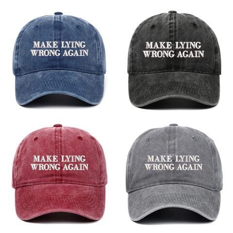 Baseball Cap Washed Cotton Make Lying Wrong Again Stickerei Vintage Retro Verstellbare Casual Outdoor Hut Unisex