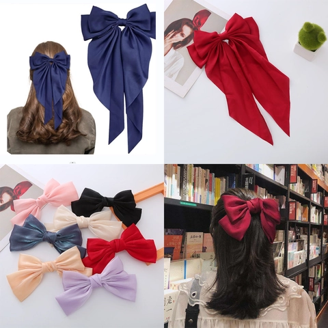 Große Satin Schleife Haarspange Französisch Vintage Elegant Perlmutt Barrette Schleifenband Haarnadel Für Damen