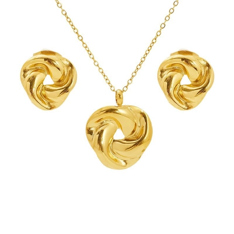 Combinazione di Collana E Orecchini in Acciaio Inossidabile Vintage Placcato Oro Cuore Geometrico Stella Fiore Gioielli