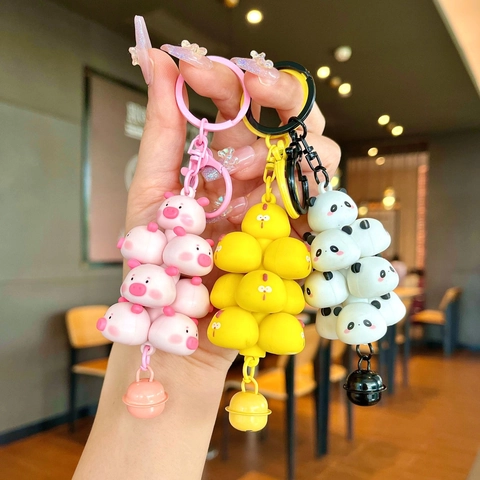Cute Stackable Animal Keychain 3D Cartoon Panda Rubber Bag Pendant Ornament With Bell Accessory For Kids Birthday Gift