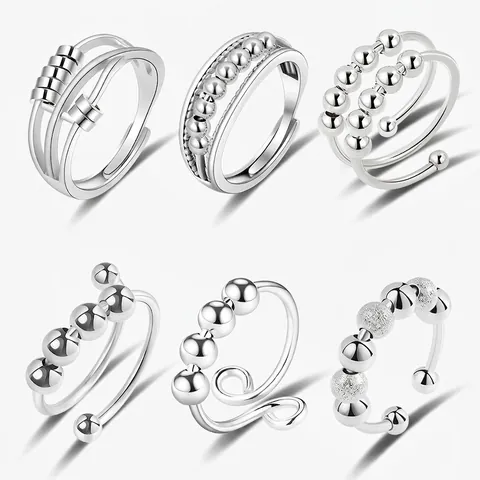 Minimalistischer Kupfer Spinning Angst Ring Für Damen Herren Verstellbarer Offener Stressabbau Ring Mit Rotierenden Perlen Modeschmuck