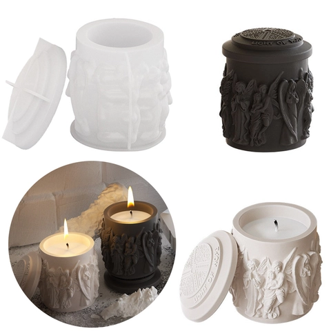 Moule En Silicone Relief Statue D'Ange Boîte De Rangement Pour Jarre À Bougie DIY Avec Couvercle Artisanat