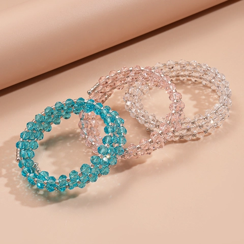Multi-Layer Glass Beaded Bracelet With Copper Rhinestone Spacers Faceted Bohemian Style Elegant Jewelry For Women