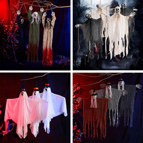 Halloween Hanging Ghost Skeleton Decorations Scary Gauze Fabric Robe Haunted House Yard Garden Prop Horror Party Ornament